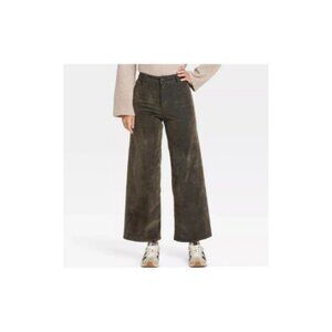 Universal Thread High-Rise Sailor Wide Leg Ankle Jeans in Olive Green Flocked